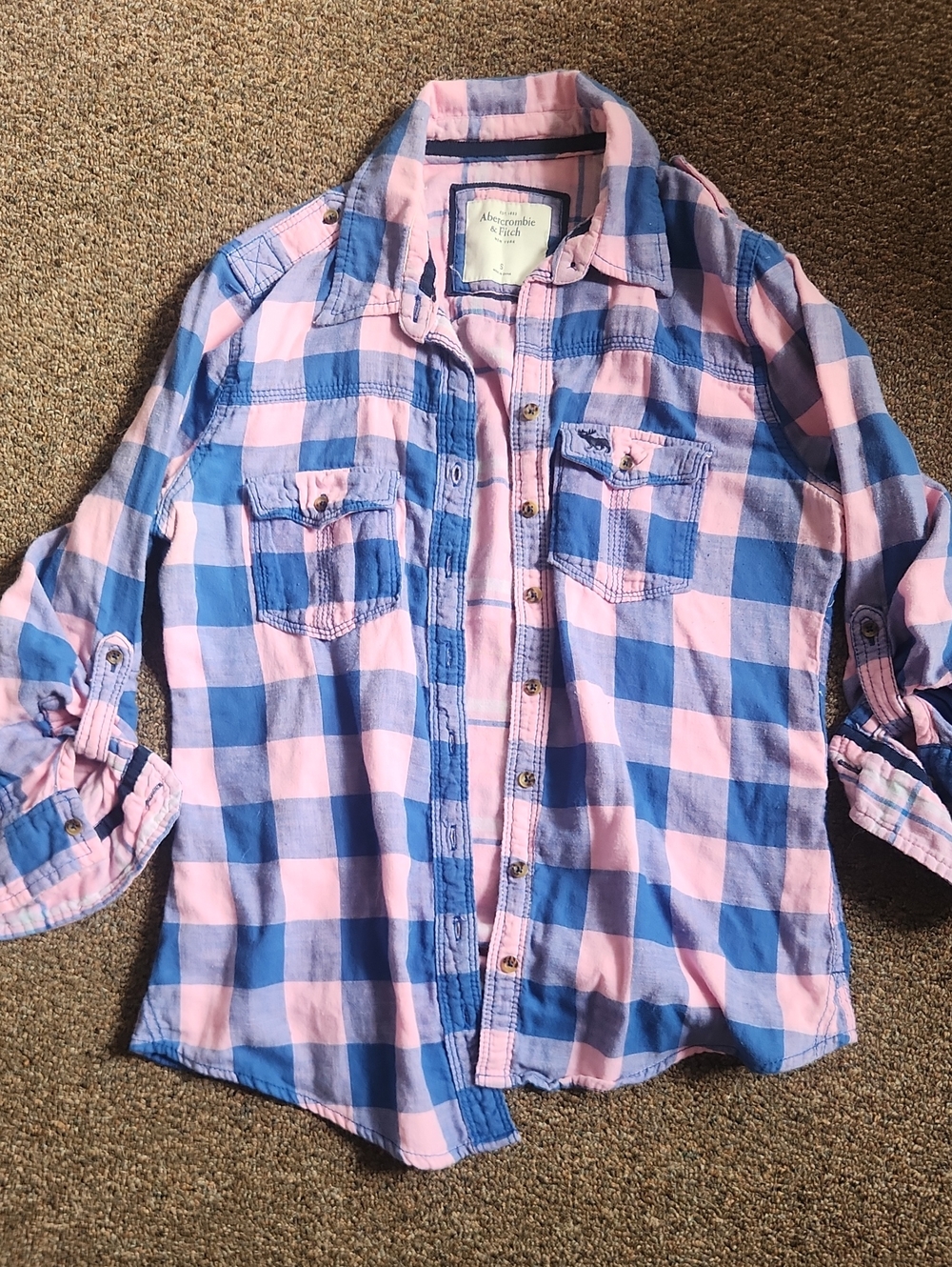 Abercrombie & Fitch Pink and Blue Plaid Button-Down Shirt